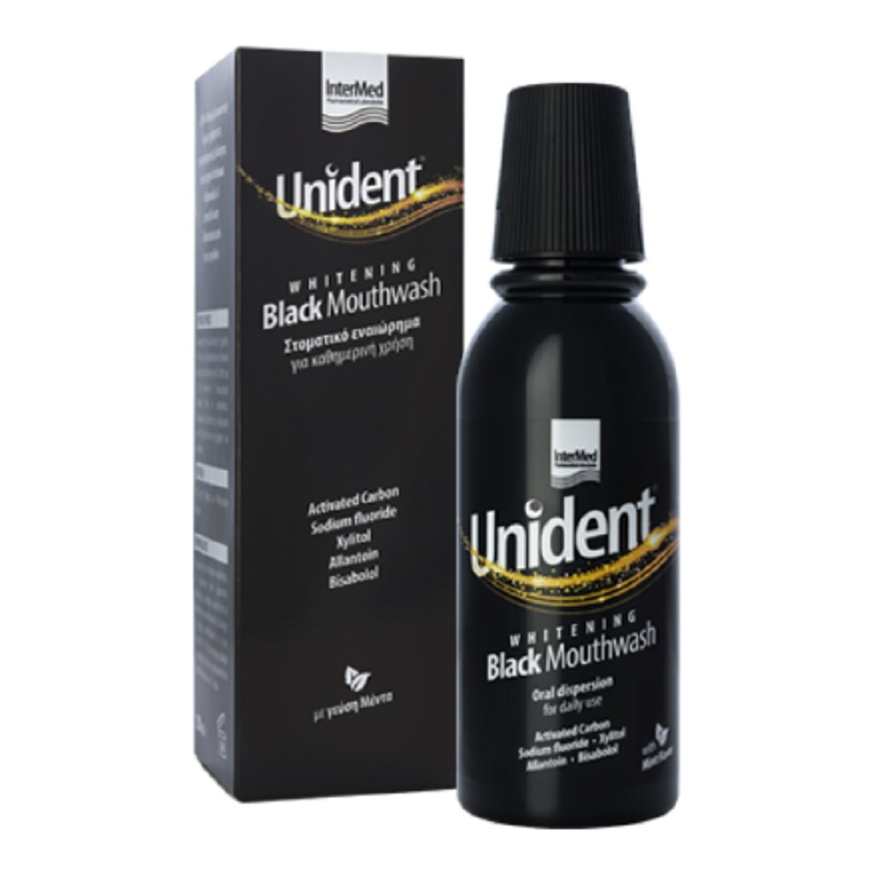 Intermed Unident Whitening Black Mouthwash Στοματικό Διάλυμα για Λεύκανση 250ml | Biotherapy.shop Intermed Unident Whitening Black Mouthwash Στοματικό Διάλυμα για Λεύκανση 250ml - Image 1
