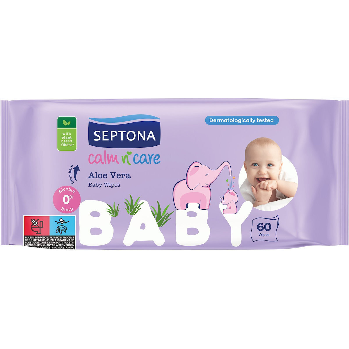 Septona Μωρομάντηλα με Aloe Vera Calm N' Care χωρίς Οινόπνευμα & Parabens Συσκευασία με Καπάκι 1x60τμχ - Image 1
